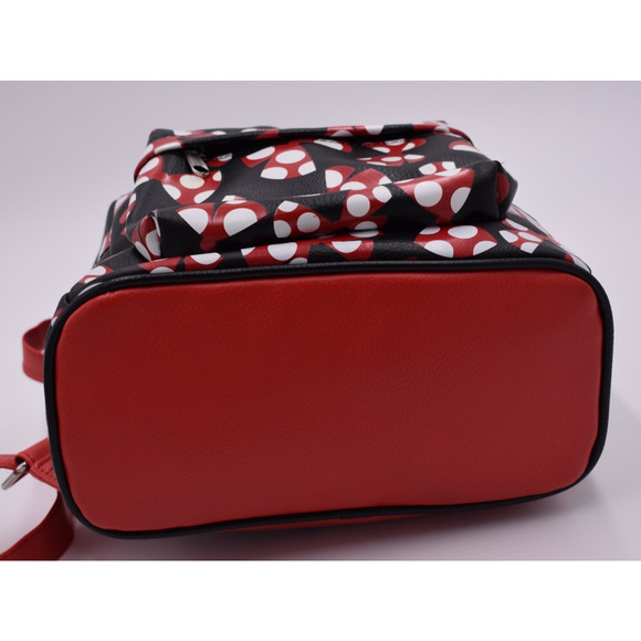 DISNEY PARKS Minnie Mouse Bows Mini Backpack Bag - Black & Red - Faux Leather - Picture 5 of 8